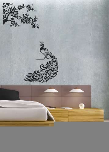 VINYL DECAL - blossoms and peacock