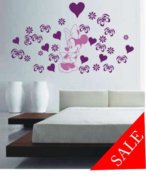 VINYL DECAL - MINNIE HEARTS BUTTERFLIES FLOWERS