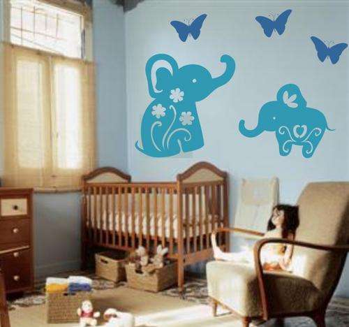 VINYL DECAL - ELEPHANTS BUTTERFLIES
