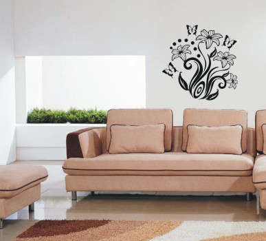 vinyl decal - lillies and butterflies