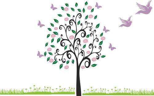 VINYL DECAL - FAIRY TALE TREE WITH GRASS