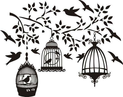 VINYL DECAL - 3 BIRDCAGES