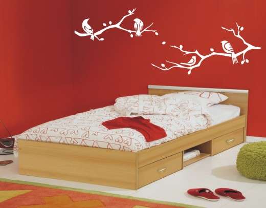 VINYL DECAL - 2 BRANCHES AND BIRDS WHITE