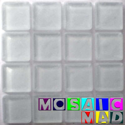**SPECIAL** 16 Crystal Glass Mosaic Tiles: FROSTED WHITE 23mm x 23mm x 4mm