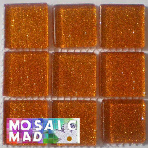 9 Crystal Glass Mosaic Tiles: GLITTER ORANGE 25mm x 25mm x 4mm