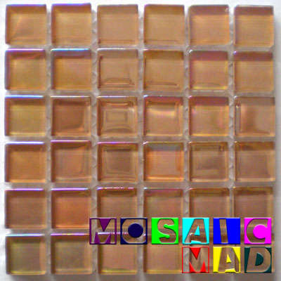 36 Crystal Glass Mosaic Tiles: MAGIC REFLECTIVE CORAL 15mm x 15mm x 4mm