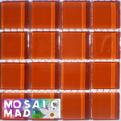 16 Crystal Glass Mosaic Tiles: BURNT ORANGE 23mm x 23mm x 4mm