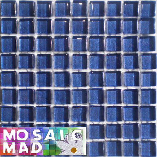 *81* Crystal Glass Mosaic Tiles: METALLIC BLUE 10mm x 10mm x 4mm
