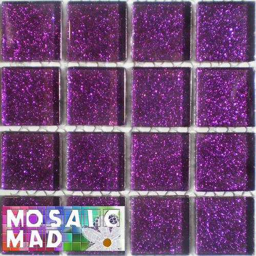 16 Crystal Glass Mosaic Tiles: PURPLE GLITTER 25mm x 25mm x 4mm