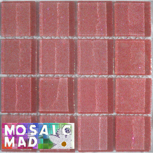 16 Crystal Glass Mosaic Tiles: PINK SPARKLE GLITTER 25mm x 25mm x 4mm