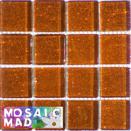 16 Crystal Glass Mosaic Tiles: COPPER GLITTER 23mm x 23mm x 4mm