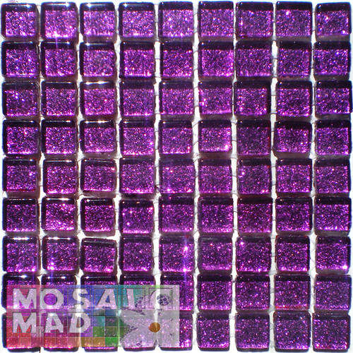 *81* Crystal Glass Mosaic Tiles: PURPLE GLITTER 10mm x 10mm x 4mm