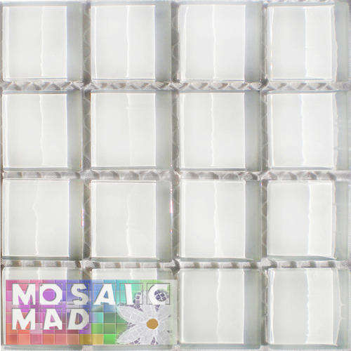 16 Crystal Glass Mosaic Tiles: ARCTIC WHITE 23mm x 23mm x 4mm