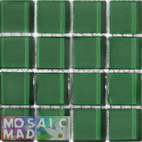 16 Crystal Glass Mosaic Tiles: FOREST GREEN 23mm x 23mm x 4mm