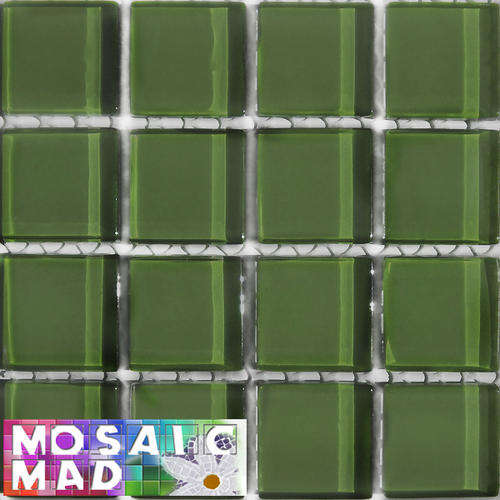 16 Crystal Glass Mosaic Tiles: FERN GREEN 23mm x 23mm x 4mm