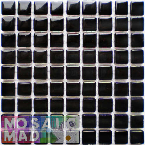 *81* Crystal Glass Mosaic Tiles: BLACK 10mm x 10mm x 4mm
