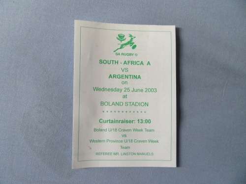 SOUTH AFRICA A vs ARGENTINA RUGBY PROGRAMME