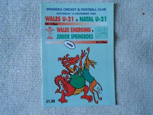 WALES U-21 vs NATAL U-21 & WALES EMERGING vs JUNIOR SPRINGBOKS RUGBY PROGRAMME