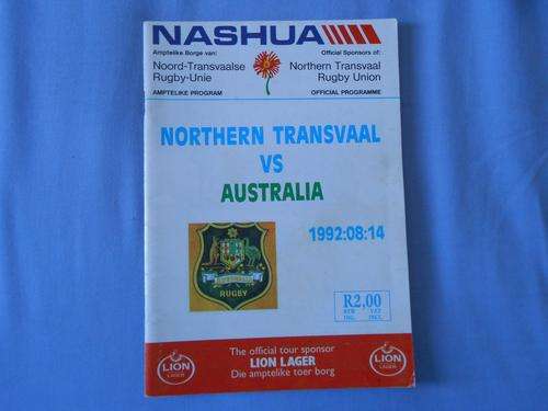 NORTHERN TRANSVAAL vs AUSTRALIA RUGBY PROGRAMME