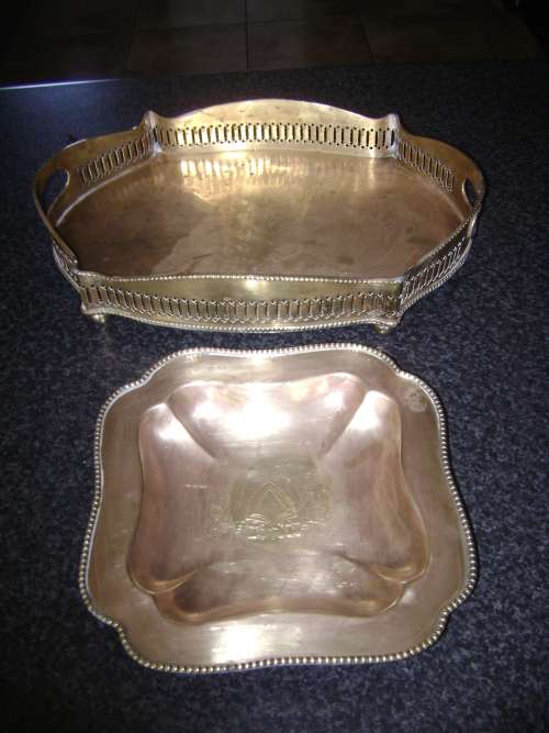 LARGE BRASS TRAY AND SWEET DISH