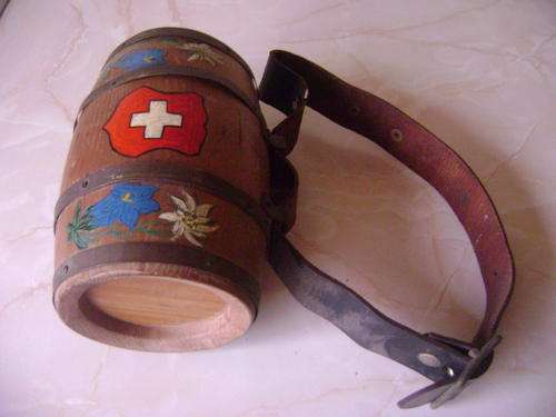 RED CROSS BARRELL WITH LEATHER STRAP -CARRIED AROUND NECKS OF ST. BERNARD DOGS IN THE ALPS