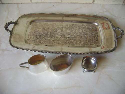 JOB LOT SILVER PLATED WARES -TRAY, MILK JUG, SUGAR BOWL AND MUSTARD POT
