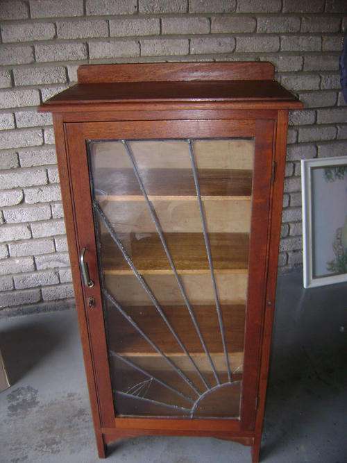 THIS VERY OLD LEAD WINDOW DISPLAY CABINET IN VERY GOOD CONDITION