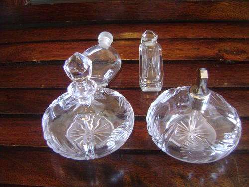 2X BEAUTIFULL CRYSTAL CUT PERFUME BOTTLES AND 2X BOTTLES PARIS