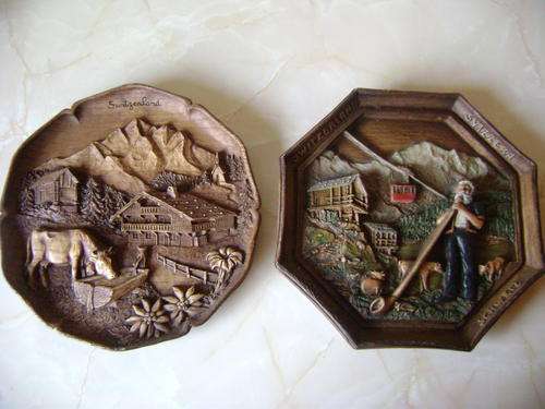2X WALL HANGING CARVINGS OF SWITZERLAND