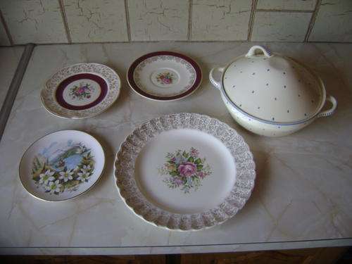 JOB LOT PORCELAIN PLATES AND SERVING DISH