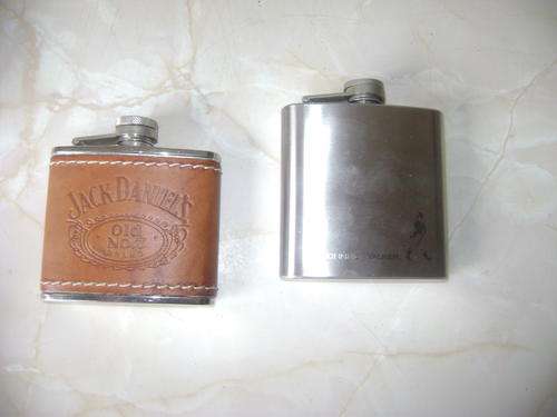 JACK DANIELS AND JOHNNY WALKER BRANDY FLASKS IN VERY GOOD CONDITION