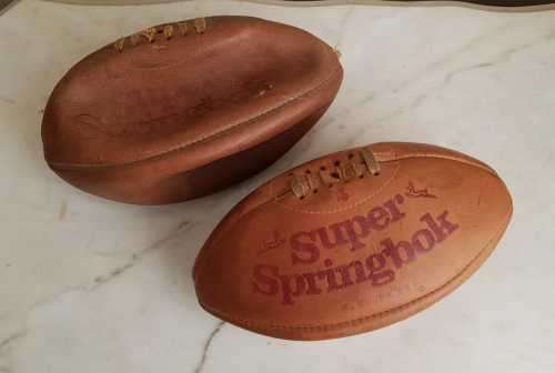 2 x Vintage Genuine Leather Invinsible `Super Springbok` Rugby Balls - One Lot