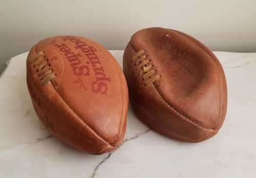 2 x Vintage Genuine Leather Invinsible `Super Springbok` Rugby Balls - One Lot