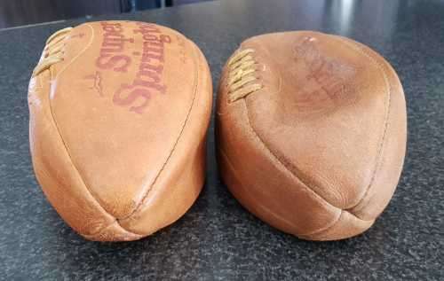 2 x Vintage Genuine Leather Invinsible `Super Springbok` Rugby Balls - One Lot