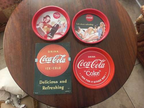 3x COCA COLA TRAYS AND SIGN - MADE IN USA 1990
