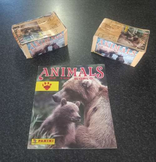 PANINI ANIMALS OF THE WORLD 1995, 2 FULL BOXES OF SEALED PACKETS STICKERS + ALBUM