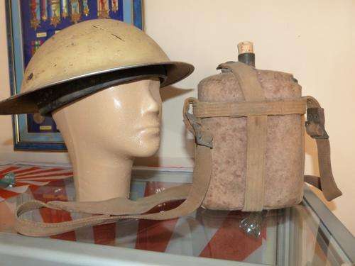 WW 2 South African Army Helmet (1940) Desert camo and British Mk 37 waterbottle