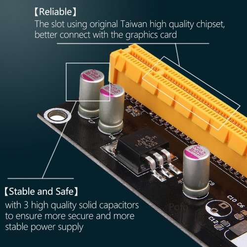 6x PCI-E 1x to 16x Enhanced Powered Riser Adapter Card (for crypto mining)