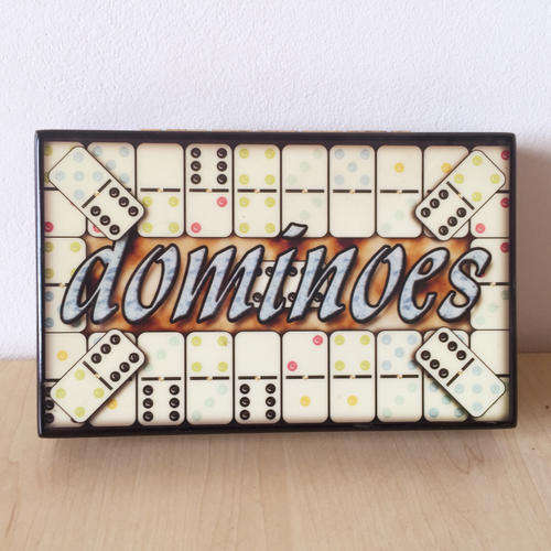 Lacquered Boxed Domino's Set with Brass Inlays