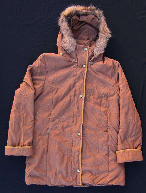 Ladies Stylish Brown Very Warm Padded Jacket with Hood, Lined and Comfortable, Size 38