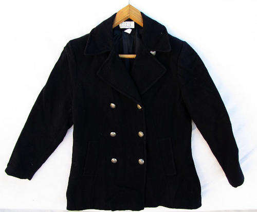 Ladies Black Double Breasted Wool Jacket, Lined, Warm and Comfortable, Size 36