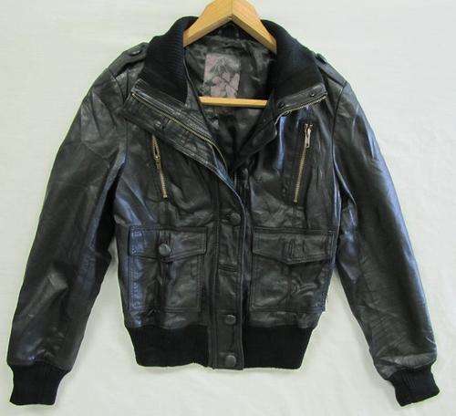 Ladies Funky Black Leather Jacket, Warm and Comfortable, Size 32/34 (small)