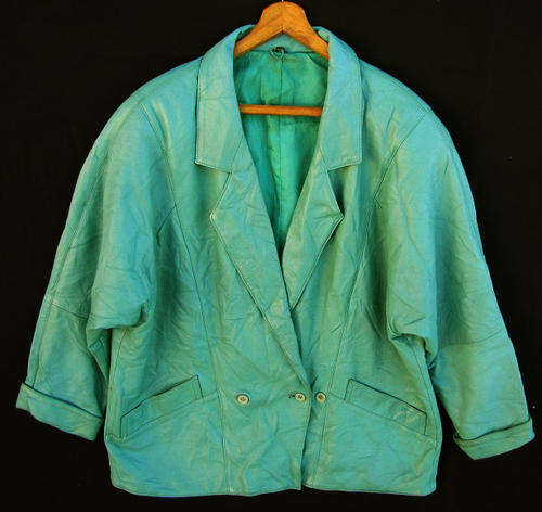 Ladies Light Green/Blue Leather Jacket, Warm and Comfortable, 38/40