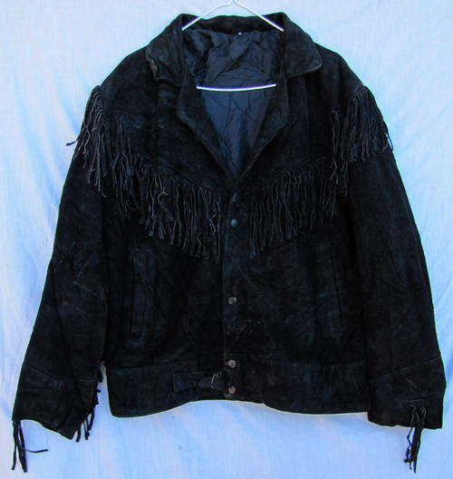 Ladies Black Tassel Suede Jacket, Warm and Comfortable, Size 38