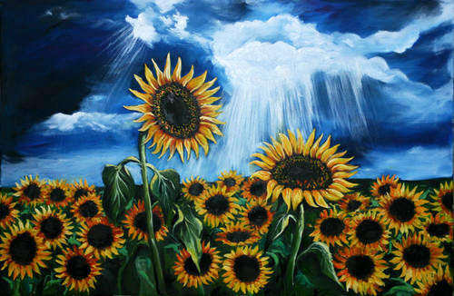 SUNFLOWER LANDSCAPE! Julie Sneeden Original Artwork!