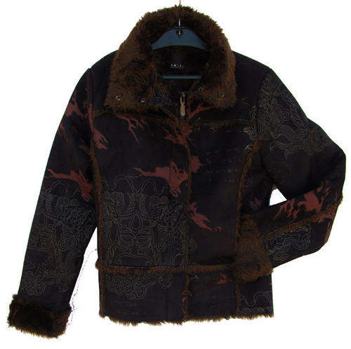 Ladies Awesome Black Patterned Short Jacket, and Warm Fur-like Lining, SA Size 38