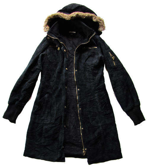 Ladies Stunning Black Corduroy 1/2 Length Jacket (Over Dress), with fluffy hood, SA Size 32/34