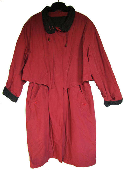 Ladies Cherry and Grey 3/4 Fully Lined and Padded Raincoat, with Drawstring Waist, Size 42