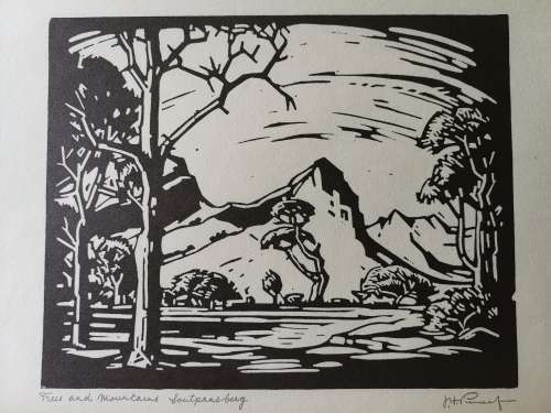 Jacobus Hendrik Pierneef Woodblock Prints, plate signed