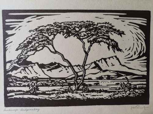 Jacobus Hendrik Pierneef Woodblock Prints, plate signed